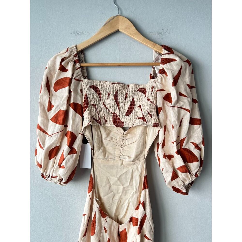 NWT ASTR The Label Heather Linen Mini Dress Rust Abstract Puff Sleeve Small - Picture 7 of 10